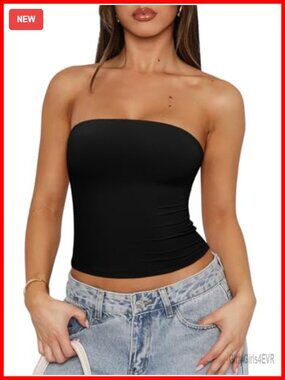 Strapless Tube Top Double Lined Non-Slip Backless Crop Y2K Summer Top